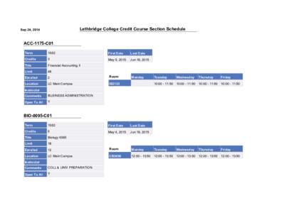 Lethbridge College Credit Course Section Schedule  Sep 24, 2014 ACC-1175-C01 Term
