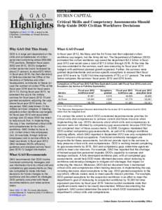 GAO[removed]Highlights, Human Capital: Critical Skills and Competency Assessments Should Help Guide DOD Civilian Workforce Decisions