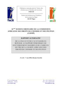 Fédération internationale de l’Action des chrétiens pour l’abolition de la torture FIACAT ----------------------------------------------Action de chrétiens pour l’abolition de la torture au Niger ACAT Niger