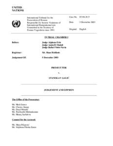 UNITED NATIONS International Tribunal for the Prosecution of Persons Responsible for Serious Violations of International Humanitarian Law