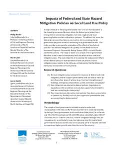 Research Summary  Impacts of Federal and State Hazard Mitigation Policies on Local Land Use Policy Authors Philip Berke