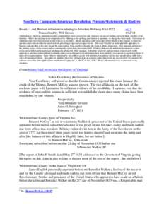 Southern Campaign American Revolution Pension Statements & Rosters Bounty Land Warrant information relating to Absalom Holliday VAS1572 Transcribed by Will Graves vsl[removed]