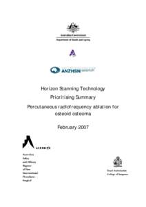Horizon Scanning Technology Prioritising Summary Percutaneous radiofrequency ablation for osteoid osteoma February 2007