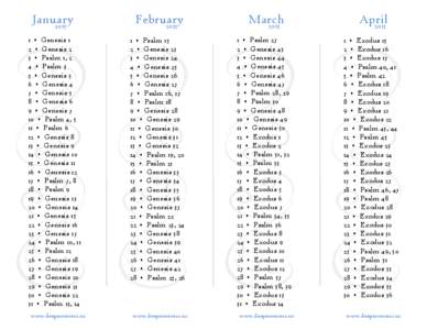 January • Genesis 1 2 • Genesis 2 3 • Psalm 1, 2 4 • Psalm 3