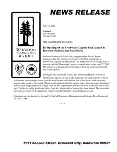 NEWS RELEASE July 12, 2012 Contact: Dave Roemer[removed]FOR IMMEDIATE RELEASE: