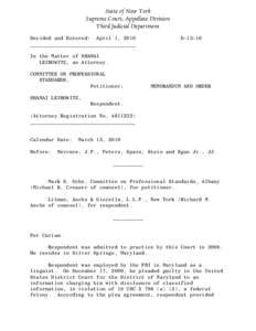 State of New York Supreme Court, Appellate Division Third Judicial Department Decided and Entered: April 1, 2010 ___________________________________