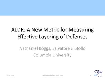 ALDR: A New Metric for Measuring Effective Layering of Defenses Nathaniel Boggs, Salvatore J. Stolfo Columbia University