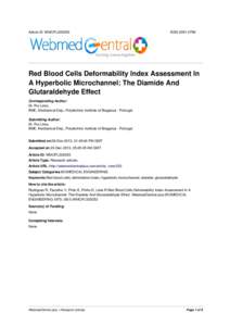 Article ID: WMCPLS00253  ISSN[removed]Red Blood Cells Deformability Index Assessment In A Hyperbolic Microchannel: The Diamide And