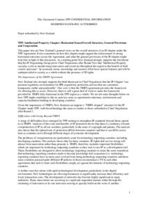 This Document Contains TPP CONFIDENTIAL INFORMATION MODIFIED HANDLING AUTHORISED Paper submitted by New Zealand TPP: Intellectual Property Chapter: Horizontal Issues/Overall Structure, General Provisions and Cooperation