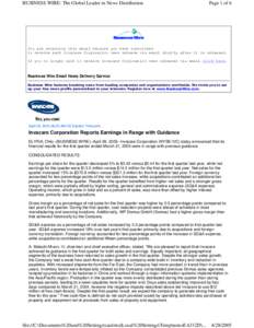 BUSINESS WIRE: The Global Leader in News Distribution  Page 1 of 6 You are receiving this email because you have subscribed to receive each Invacare Corporation news release via email shortly after it is released.