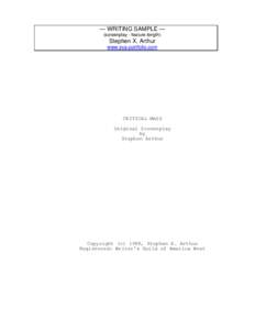 — WRITING SAMPLE — (screenplay - feature length) Stephen X. Arthur www.sxa-portfolio.com