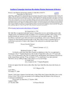 Southern Campaign American Revolution Pension Statements & Rosters Bounty Land Warrant information relating to John Moss VAS773 Transcribed by Will Graves vsl 9VA[removed]