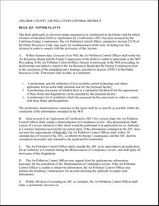 AMADOR COUNTY AIR POLLUTION CONTROL DISTRICT RULE[removed]POWER PLANTS This Rule shall apply to all power plants proposed to be constructed in the District and for which a Notice of Intention (NOI) or Application for Certi