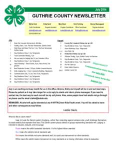 June 2014 July 2014 JUNE 2014 GUTHRIE COUNTY NEWSLETTER Mollie Clark