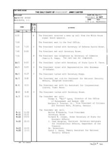 HE WHITE HOUSE  THE DAILY DIARY OF PRESIDENT JIMMY CARTER DATE (MO., Day, Y r.)