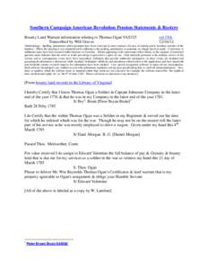 Southern Campaign American Revolution Pension Statements & Rosters Bounty Land Warrant information relating to Thomas Ogan VAS325 Transcribed by Will Graves vsl 1VA[removed]