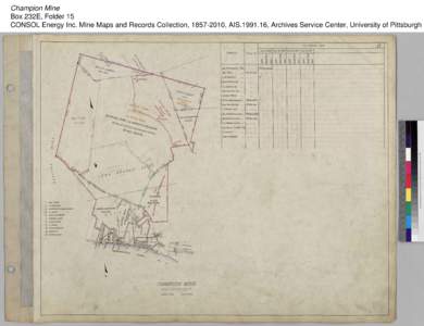 Champion Mine Box 232E, Folder 15 CONSOL Energy Inc. Mine Maps and Records Collection, [removed], AIS[removed], Archives Service Center, University of Pittsburgh 