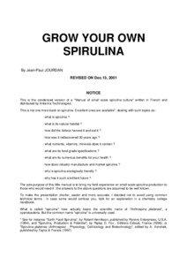 GROW YOUR OWN SPIRULINA By Jean-Paul JOURDAN