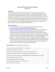 National S&PF Program Authorities and Guidance May 11, 2011 Introduction This document provides the national State and Private Forestry (S&PF) Program authorities, a summary of allowable activities, match requirements, a