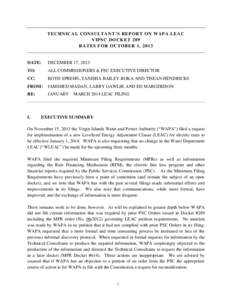 TECHNICAL CONSULTANT ’S REPORT ON WAPA LEAC VIPSC DOCKET 289 RATES FOR OCTOBER 1, 2013 DATE: