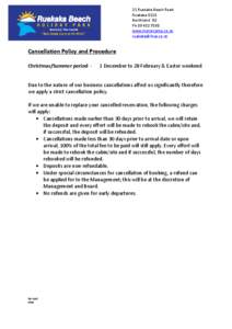 Microsoft Word - Cancellation Policy and Procedure 1st Dec 2013