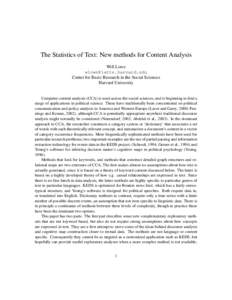 The Statistics of Text: New methods for Content Analysis Will Lowe  Center for Basic Research in the Social Sciences Harvard University