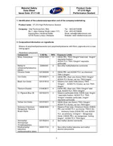 Product Code: VT-210 High Performance Sealant Material Safety Data Sheet