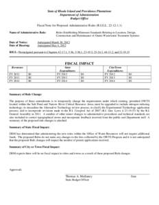 State of Rhode Island and Providence Plantations Department of Administration Budget Office Fiscal Note for Proposed Administrative Rules (R.I.G.L[removed]Name of Administrative Rule: