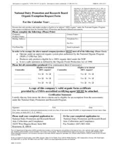 National Dairy Promotion and Research Board Organic Exemption Request Form