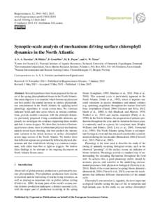 Biogeosciences, 12, 3641–3653, 2015 www.biogeosciences.netdoi:bg © Author(sCC Attribution 3.0 License.  Synoptic-scale analysis of mechanisms driving surface chlorophyll