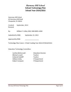 Harmony Hill School School Technology Plan School Year[removed]Harmony Hill School 63 Harmony Hill Road Chepachet, RI 02814