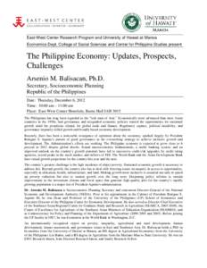 East-West Center Research Program and University of Hawaii at Manoa Economics Dept, College of Social Sciences and Center for Philippine Studies present