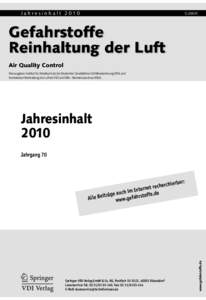 JahresinhaltGHerausgeber: Institut für Arbeitsschutz der Deutschen Gesetzlichen Unfallversicherung (IFA) und Kommission Reinhaltung der Luft im VDI und DIN – Normenausschuss KRdL