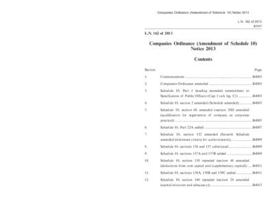 《2013 年公司條例 ( 修訂附表 10) 公告》  Companies Ordinance (Amendment of Schedule 10) Notice[removed] 年第 162 號法律公告 B3996