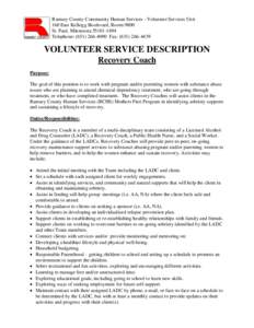 Ramsey County Community Human Services - Volunteer Services Unit 160 East Kellogg Boulevard, Room 9800 St. Paul, Minnesota[removed]Telephone: ([removed]Fax: ([removed]VOLUNTEER SERVICE DESCRIPTION