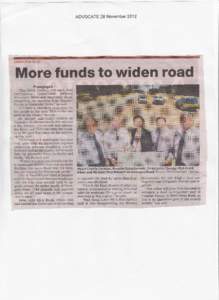 ADVOCATE 28 November[removed]CNANGARA ROAD More funds to widen road Frompagel