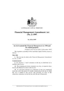AUSTRALIAN CAPITAL TERRITORY  Financial Management (Amendment) Act (No[removed]No. 102 of 1997