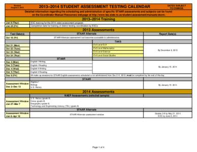 [removed]Year) Student Assessment Testing Calendar