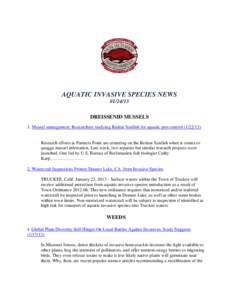 AQUATIC INVASIVE SPECIES NEWS[removed]DREISSENID MUSSELS 1. Mussel management: Researchers studying Redear Sunfish for aquatic pest control[removed]Research efforts at Partners Point are centering on the Redear Sunfi