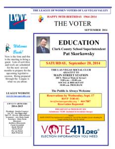 THE LEAGUE OF WOMEN VOTERS OF LAS VEGAS VALLEY  HAPPY 50TH BIRTHDAYTHE VOTER SEPTEMBER 2014