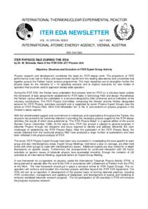 INTERNATIONAL THERMONUCLEAR EXPERIMENTAL REACTOR  ITER ITER EDA NEWSLETTER VOL. 10, SPECIAL ISSUE