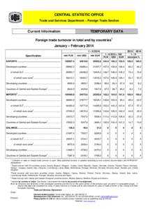 CENTRAL STATISTIC OFFICE Trade and Services Department – Foreign Trade Section Current Information  TEMPORARY DATA