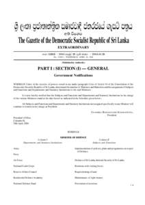 Êòé Èâ¨å Àò°åºå¾àºòè¨ ÌÄå°Éå¼û °¾Ç°ïÆà ªæÌ ÀºòÆ ¡ºø ïÊË The Gazette of the Democratic Socialist Republic of Sri Lanka EXTRAORDINARY ¡â¨ _ 2004 ¡ïÀòàÈà 2