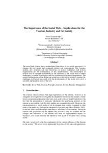 The Importance of the Social Web – Implications for the Tourism Industry and for Society Daniel Amersdorffer a, Florian Bauhubera b, and Jens Oellricha a a