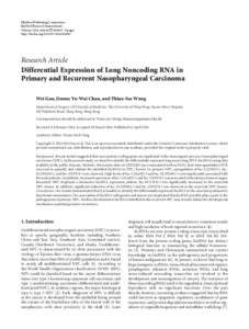 Differential Expression of Long Noncoding RNA in Primary and Recurrent Nasopharyngeal Carcinoma