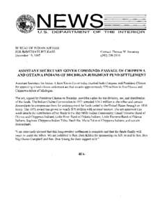 U.S.  DEPARTMENT BUREAU OF INDIAN AFFAIRS FOR IMMEDIATE RELEASE