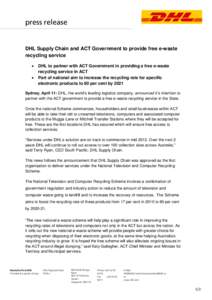 press release  DHL Supply Chain and ACT Government to provide free e-waste recycling service  