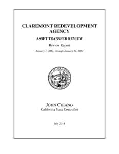 CLAREMONT REDEVELOPMENT AGENCY ASSET TRANSFER REVIEW Review Report January 1, 2011, through January 31, 2012
