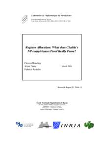 Graph coloring / Register allocation / NP-complete problems / Static single assignment form / NP-complete / Compiler optimization / Chordal graph / Gregory Chaitin / Graph / Graph theory / Theoretical computer science / Mathematics