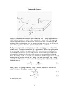 Earthquake Sources  Figure 7.1 Mathematical idealization of an “earthquake fault.” In this case we have an elastic material in which we induce a shear strain inside a tabular body. The opposing surfaces of the tabula